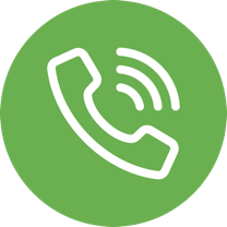 Weißes Telefonsymbol mit Wellenlinien auf grünem Kreis.